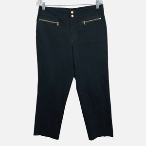 Lauren Ralph Lauren Womens Crop Pants Stretch Straight Zipper Pockets Black 10*